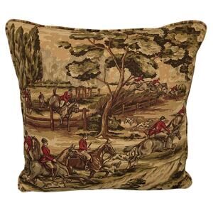 Ralph Lauren Leighton Hunt Toile Olive Pillow 20x20 Horses Hunting Equestrian
